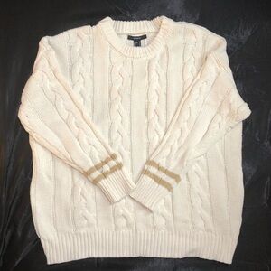 Forever 21 Cream Cable Knit Crew Neck Sweater